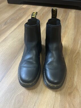 Dr. Martens Dorrian Black Leather Chelsea Boots with Yellow Stitching